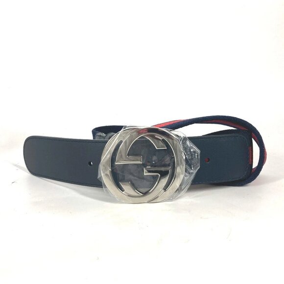 GUCCI GG interlocking G Belt Accessories belt Leather/Canvas Navy/Red - Picture 1 of 12